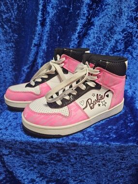 Barbie Kids' High-Top Sneakers in Pink and White, Size 2 Medium